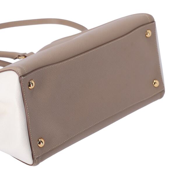 PRADA Triangle Logo Tote Bag Gray Beige White Saffiano Leather - Picture 5 of 9